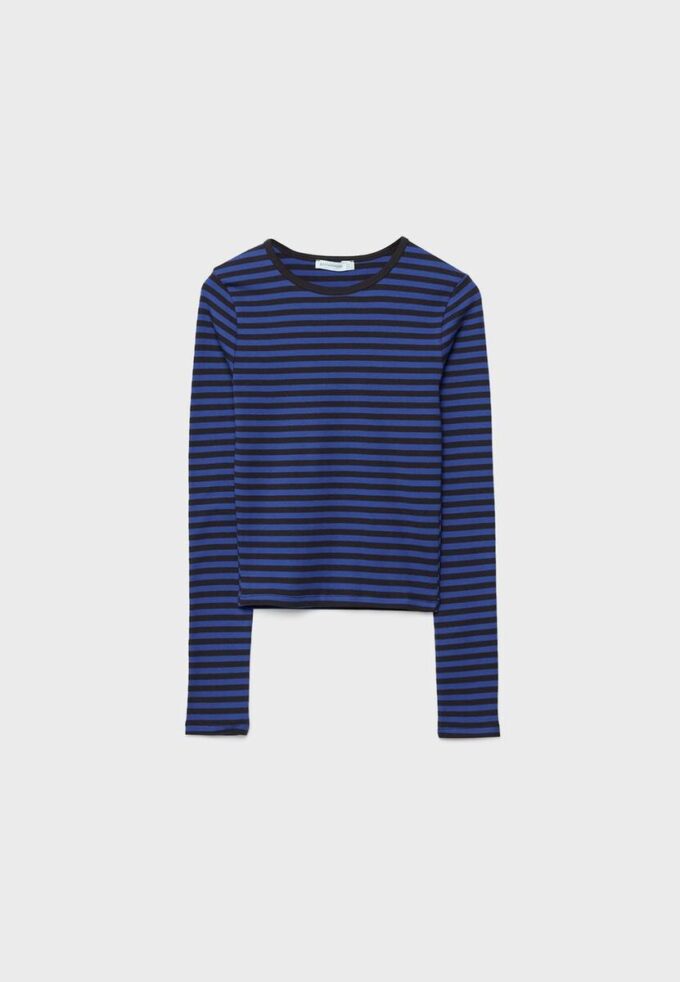Tricou de bază din bumbac cu mâneci lungi și dungi Tricou de bază din bumbac cu mâneci lungi și dungi