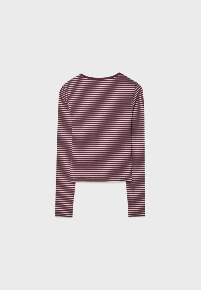 Tricou de bază din bumbac cu mâneci lungi și dungi Tricou de bază din bumbac cu mâneci lungi și dungi