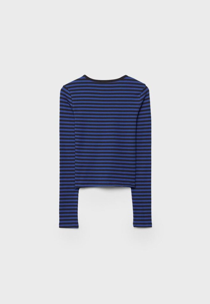 Tricou de bază din bumbac cu mâneci lungi și dungi Tricou de bază din bumbac cu mâneci lungi și dungi