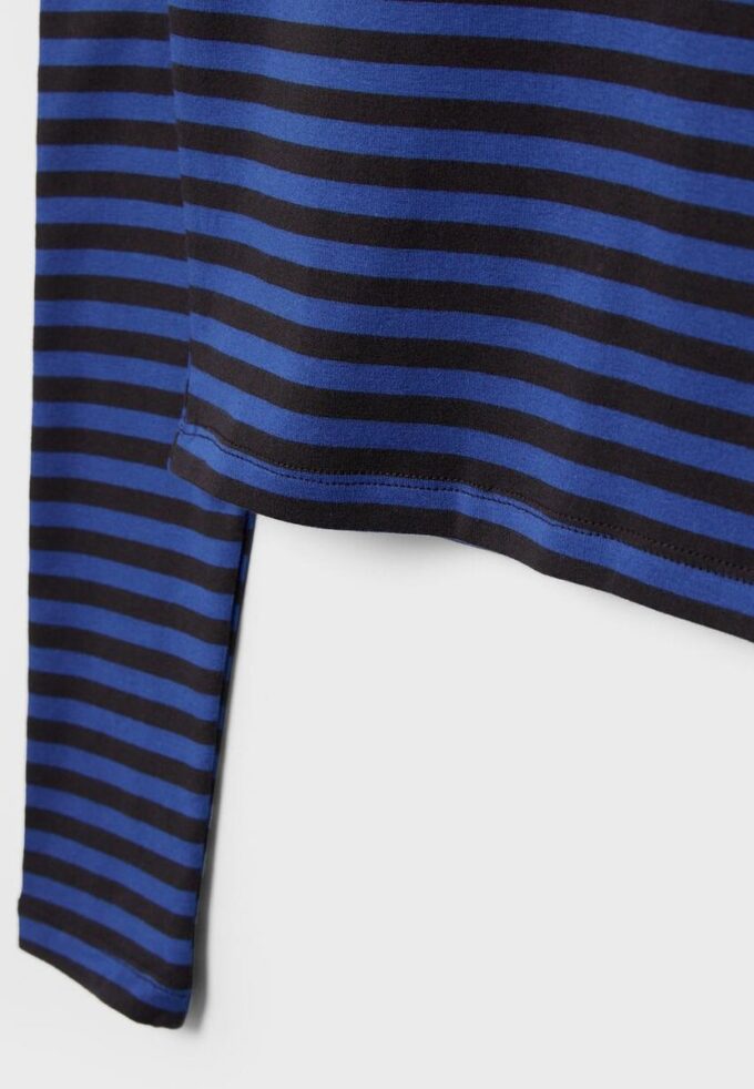 Tricou de bază din bumbac cu mâneci lungi și dungi Tricou de bază din bumbac cu mâneci lungi și dungi