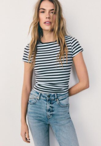 Tricou de bază slim fit cu dungi