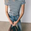Tricou de bază slim fit cu dungi Tricou de bază slim fit cu dungi