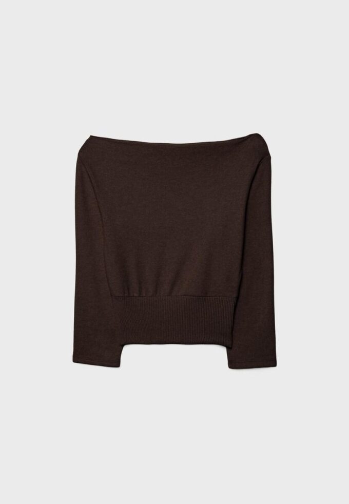 Tricou din tricot cu guler barcă și centură Tricou din tricot cu guler barcă și centură
