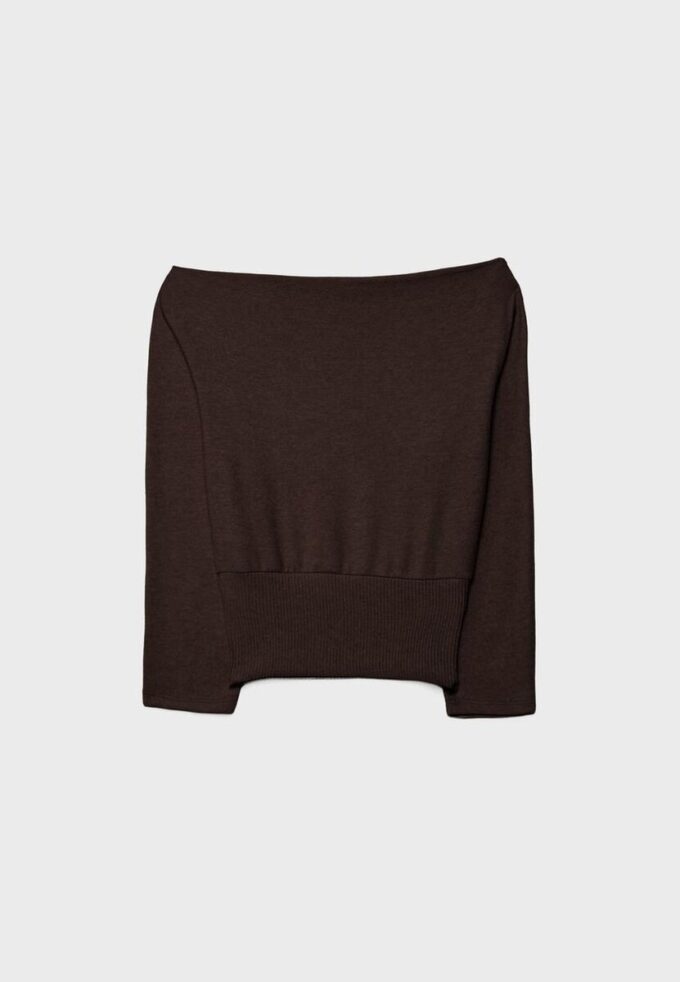 Tricou din tricot cu guler barcă și centură Tricou din tricot cu guler barcă și centură