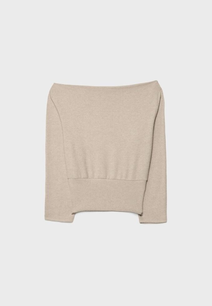 Tricou din tricot cu guler barcă și centură