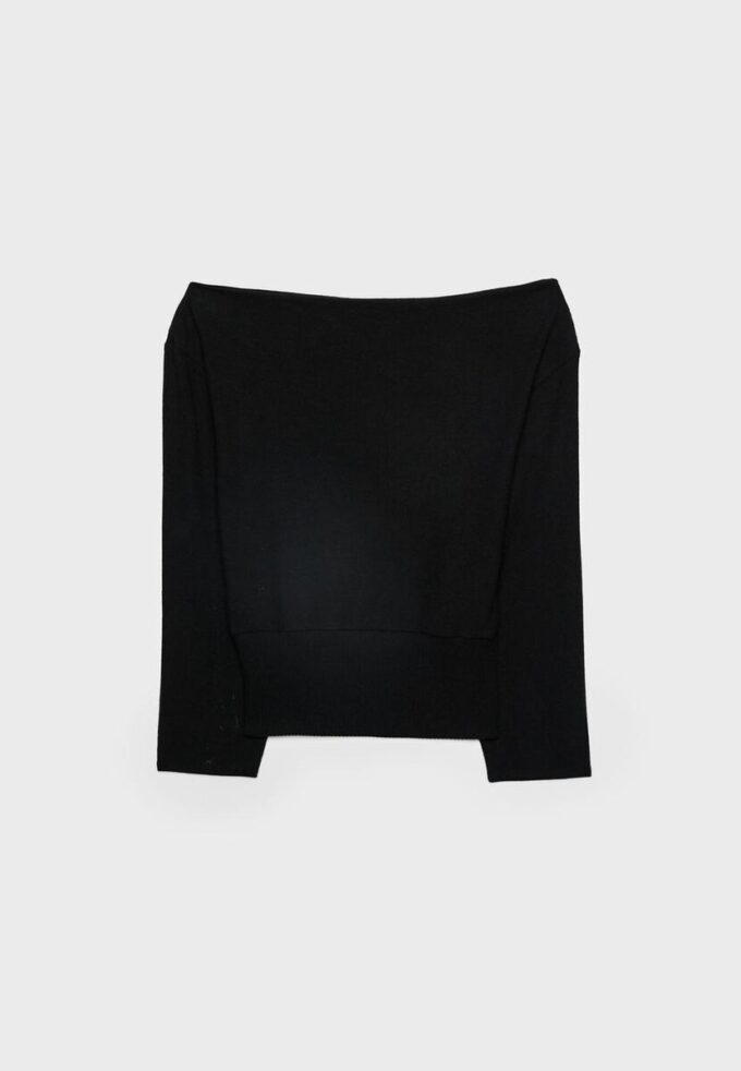 Tricou din tricot cu guler barcă și centură