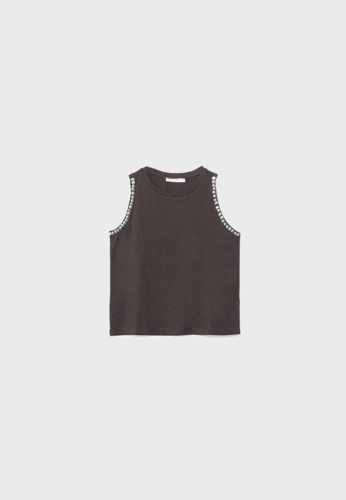 Tricou fără mâneci cu broderie cu ținte Tricou fără mâneci cu broderie cu ținte