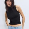Tricou fără mâneci cu guler în formă de pâlnie