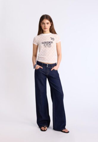 Tricou mulat cu dantelă și detalii grafice