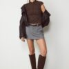 Tricou în stil Qipao cu imprimeu floc Tricou în stil Qipao cu imprimeu floc
