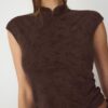 Tricou în stil Qipao cu imprimeu floc Tricou în stil Qipao cu imprimeu floc
