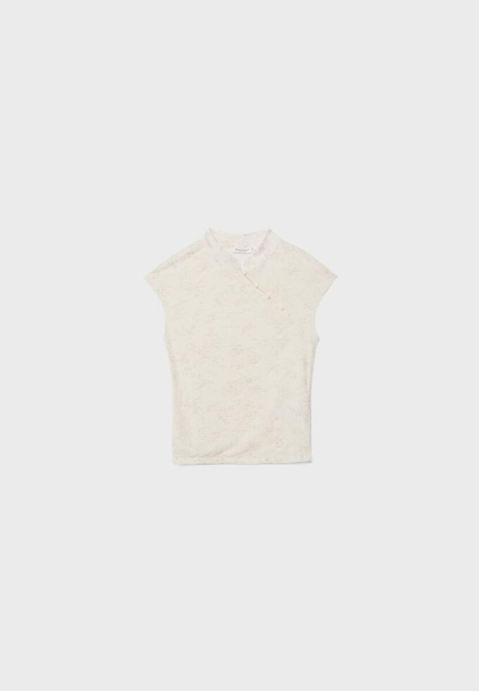 Tricou în stil Qipao cu imprimeu floc Tricou în stil Qipao cu imprimeu floc