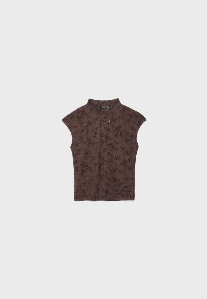 Tricou în stil Qipao cu imprimeu floc Tricou în stil Qipao cu imprimeu floc