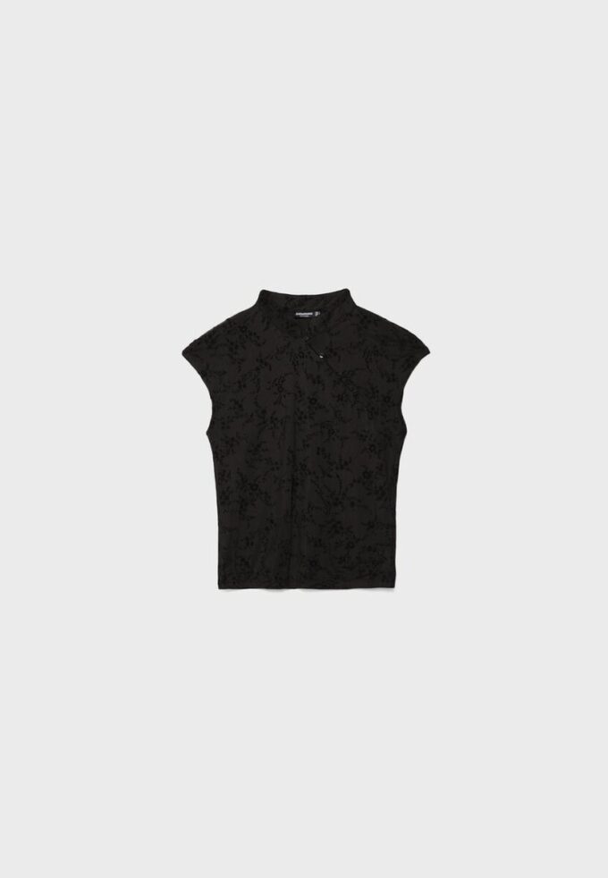 Tricou în stil Qipao cu imprimeu floc Tricou în stil Qipao cu imprimeu floc