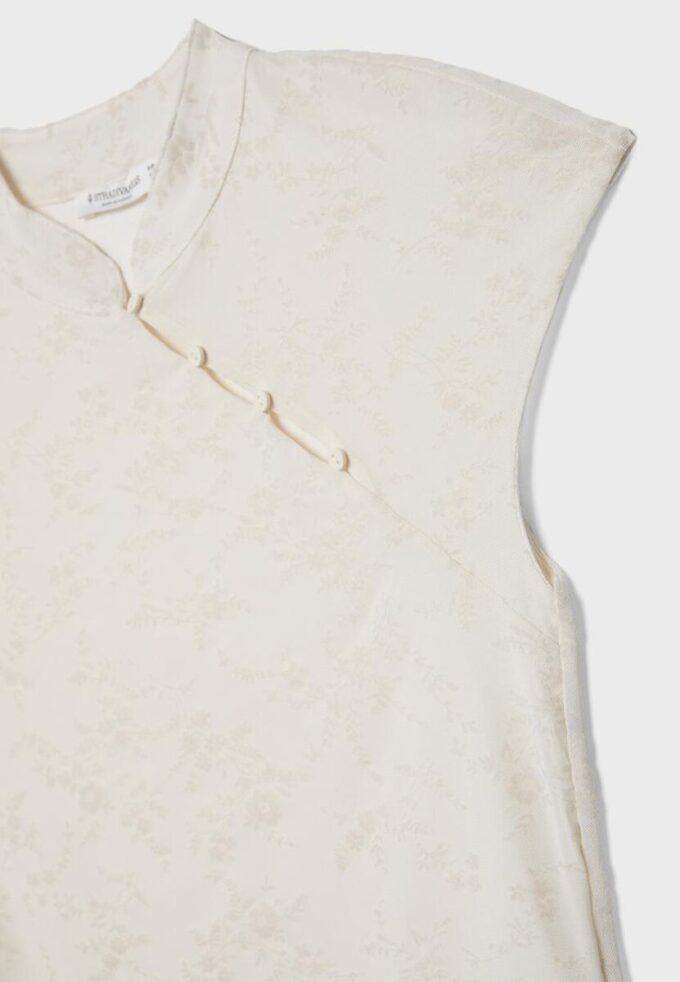 Tricou în stil Qipao cu imprimeu floc Tricou în stil Qipao cu imprimeu floc