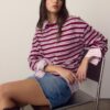 Tricou oversize cu mâneci lungi și dungi Tricou oversize cu mâneci lungi și dungi