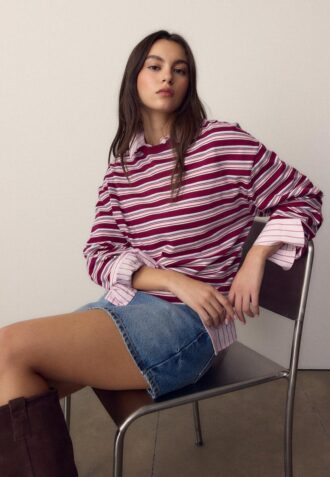 Tricou oversize cu mâneci lungi și dungi