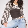 Tricou oversize cu mâneci lungi și dungi Tricou oversize cu mâneci lungi și dungi